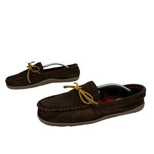 Red Head Brand Co. Men's Size 12 Suede Leather Moccasin Slippers With Red Plaid